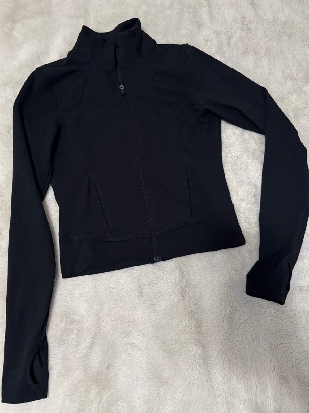 Black Full-Zip Performance Jacket With Thumb Holes| S
